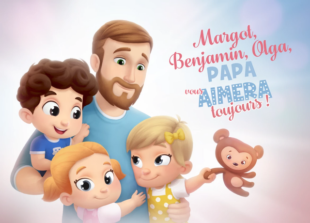 Margot, Benjamin, Olga, Papa vous aimera toujours !