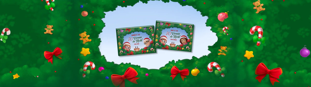 "Amélie et ses 10 voeux de Noël pour Papa" ou "Gaspard et ses 10 voeux de Noël pour Maman" mettent en vedette votre enfant et un de ses parents.