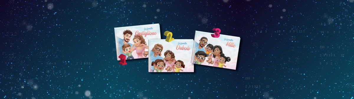 Les moments en famille sont toujours très chouettes. Sublimez-les avec notre livre personnalisé pour toute la famille, et qui vous permet de choisir entre 3 versions : Maman + Papa + 1, 2 ou même 3 enfants !
