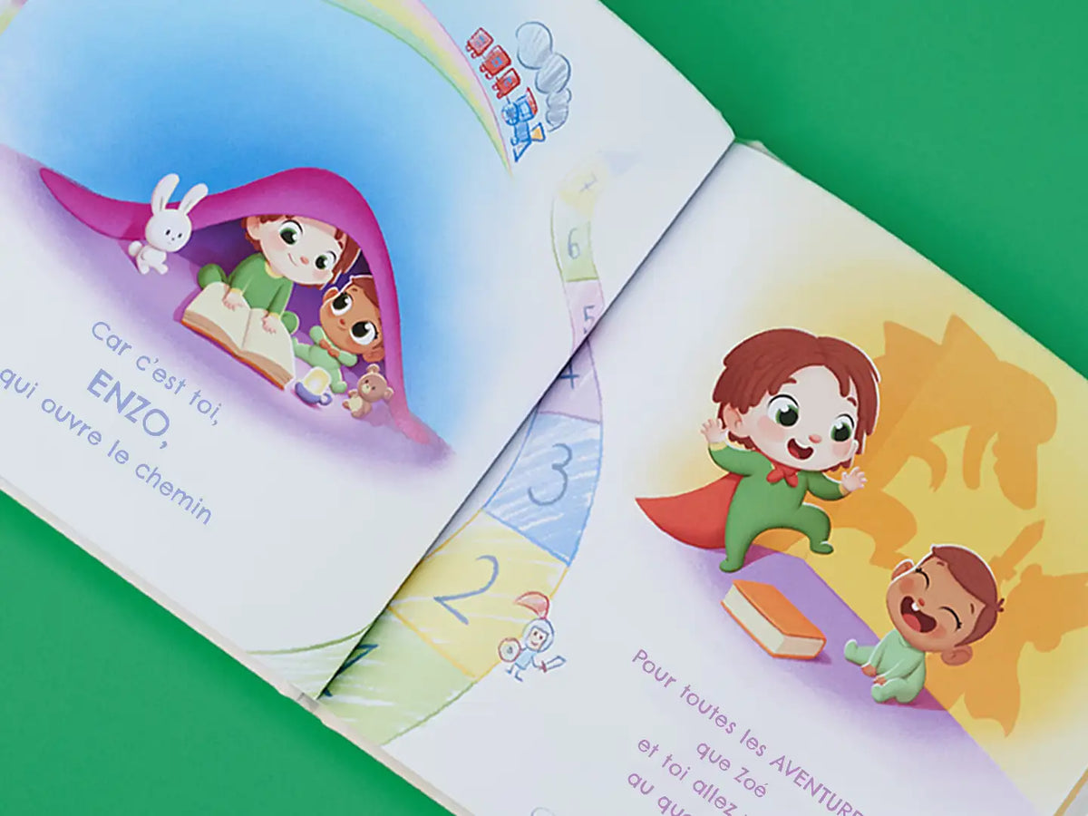La complicité vibrante entre un grand frère et son benjamin est partout dans ce livre personnalisé pour les enfants.