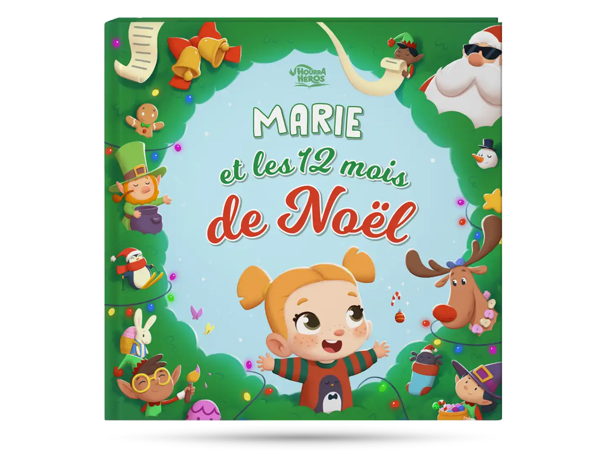 Couverture du meilleur livre personnalisé pour les enfants à propos du Père Noël, des cadeaux et des fêtes.
