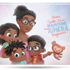 Une maman et ses trois enfants représentés sur un livre personnalisé Hourra Héros. Une idée cadeau pour Maman incroyable.