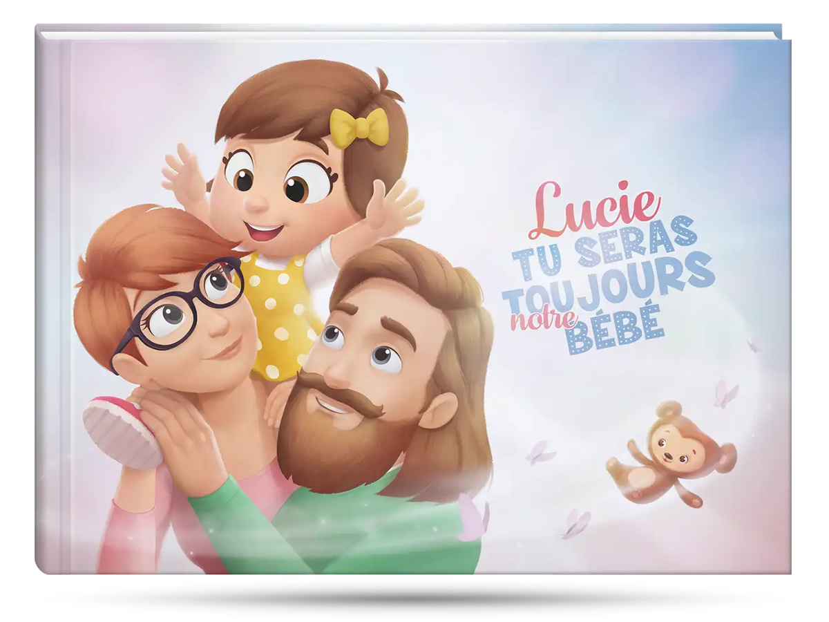 Couverture du livre pour un papa, une maman et une petite fille, un cadeau personnalisé très prisé pour Noël ou la fête des pères ou des mères.