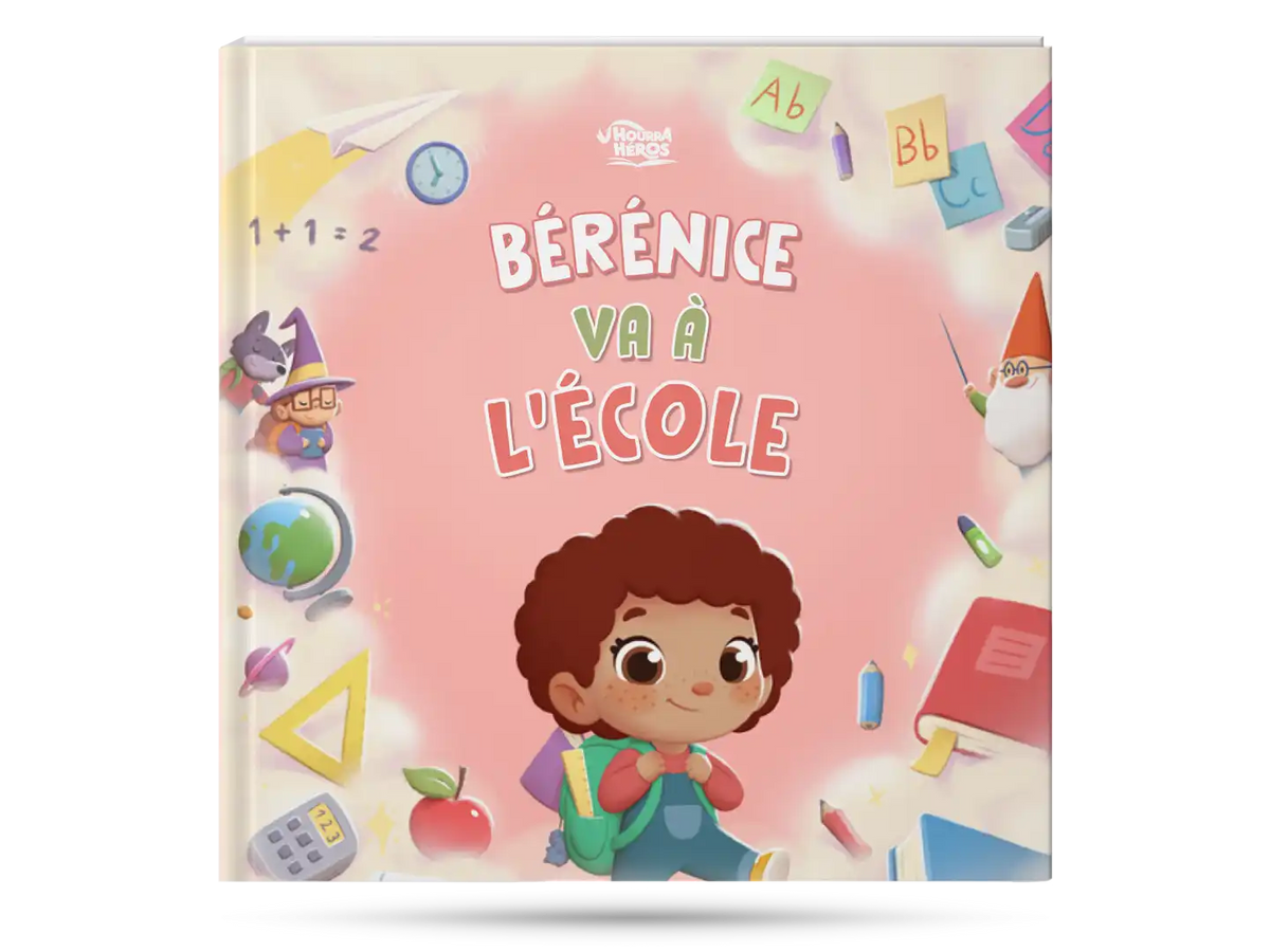 Couverture du livre personnalisé sur la rentrée des classes d'une petite fille. Un livre marquant.