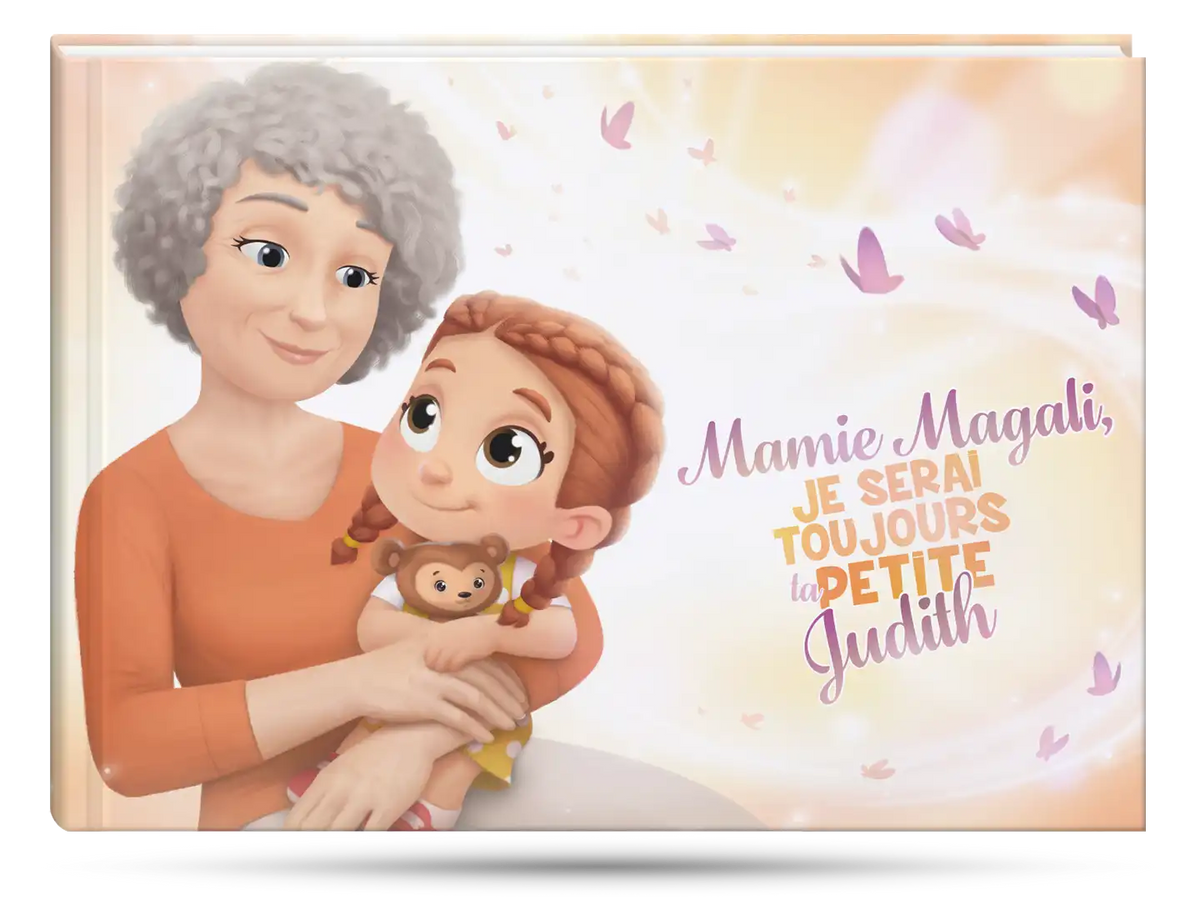 Couverture du livre personnalisé pour une mamie et sa petite fille.