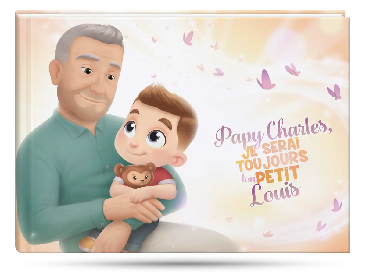 Voici la couverture du meilleur livre personnalisé pour un petit fils avec son grand père ou Papy.