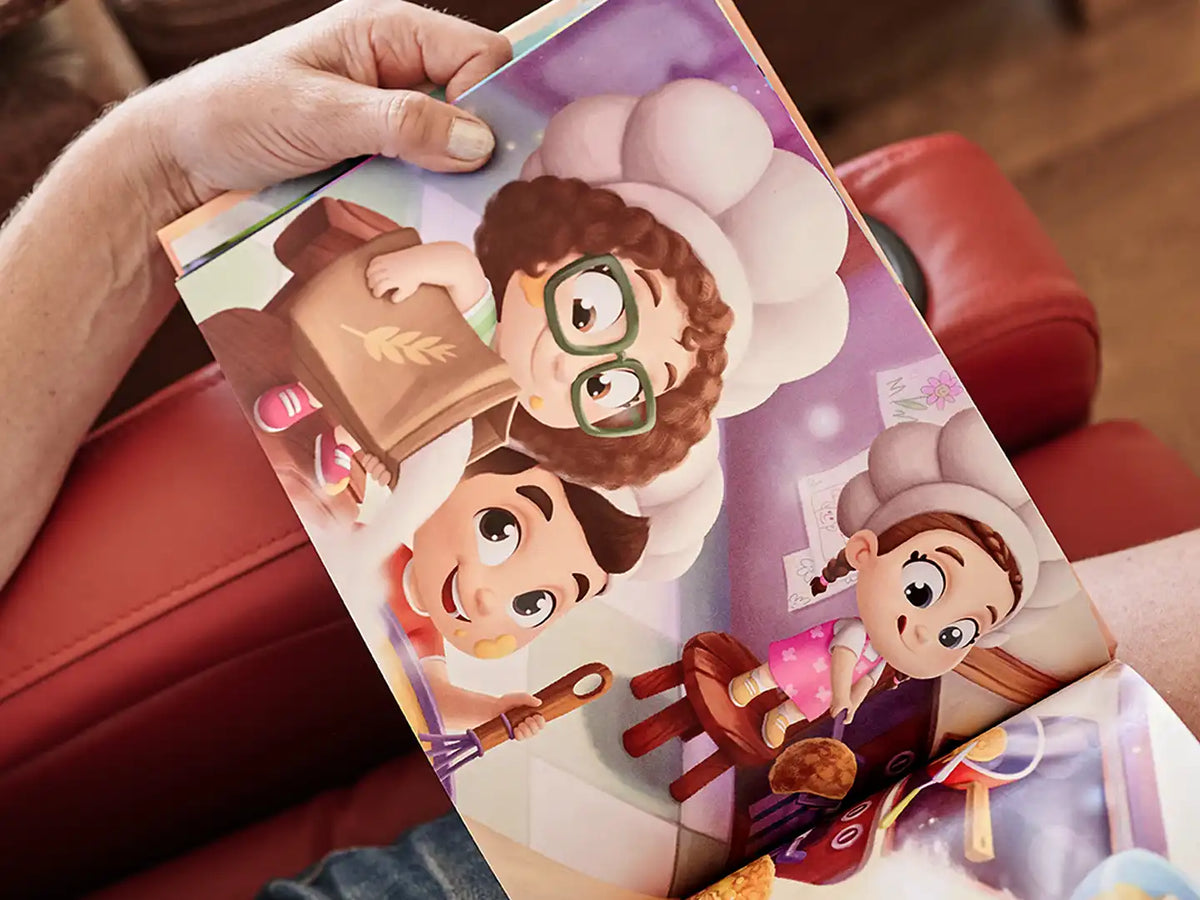 Les petits plaisirs du quotidien sont présents partout dans ce livre personnalisé pour Mamie, Papy et plusieurs petits enfants.