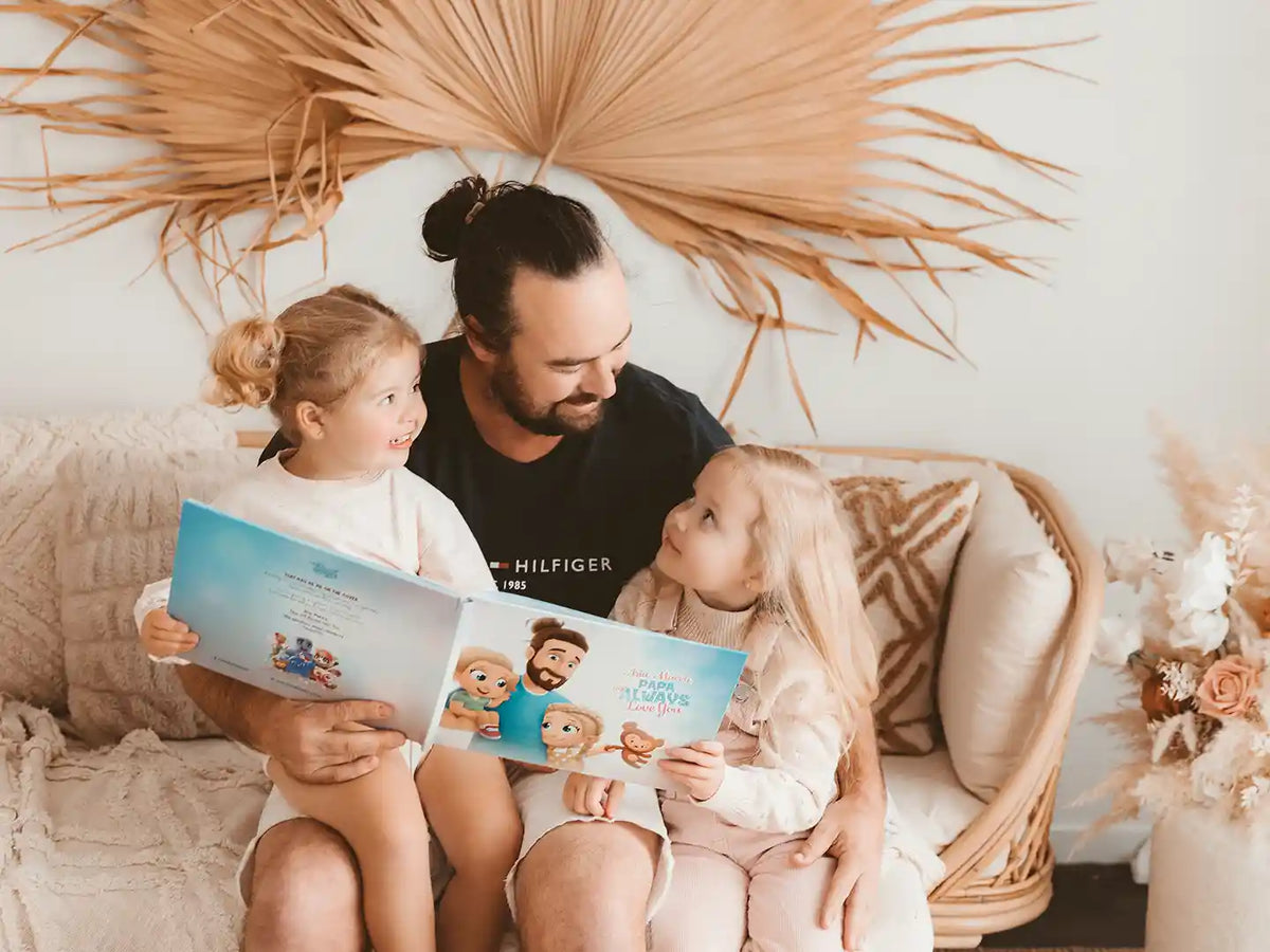 Dans ce livre d'histoires personnalisées pour Papa et deux enfants, les moments de partage et de joie sont intenses.