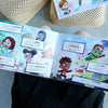 Une illustration amusante où les cinq enfants sont représentés comme des super-héros à partir d'un livre personnalisé pour cinq enfants est un excellent cadeau de Noël.