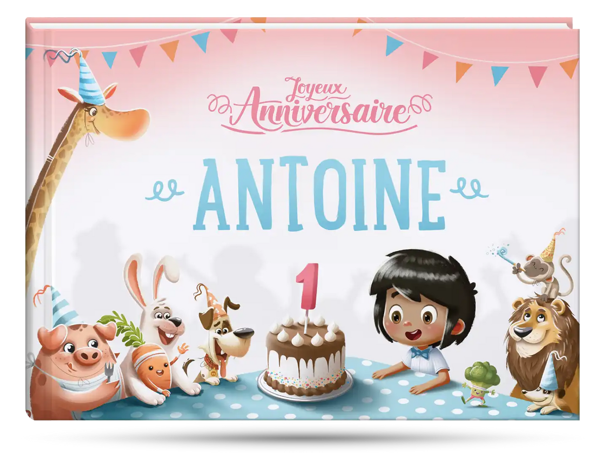 La couverture du livre d'anniversaire personnalisé qui est le cadeau parfait pour un enfant d'un an.