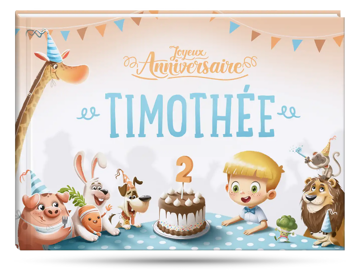 La couverture du livre d'anniversaire personnalisé qui est le cadeau parfait pour un enfant de deux ans.