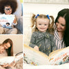 Des enfants souriants avec leurs livres d'anniversaire personnalisés.