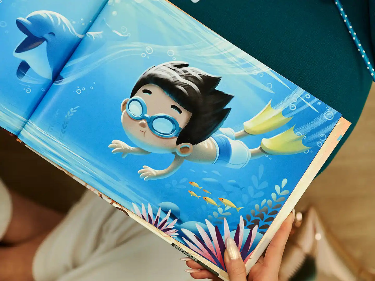 Une des illustrations du livre d'anniversaire personnalisé pour le cinquième anniversaire des enfants.