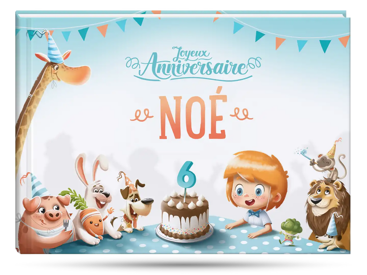 La couverture du livre d'anniversaire personnalisé qui est le cadeau parfait pour un enfant de six ans.