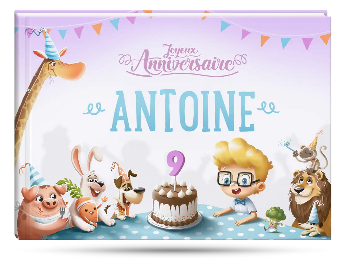 La couverture du livre d'anniversaire personnalisé qui est le cadeau parfait pour un enfant de neuf ans.